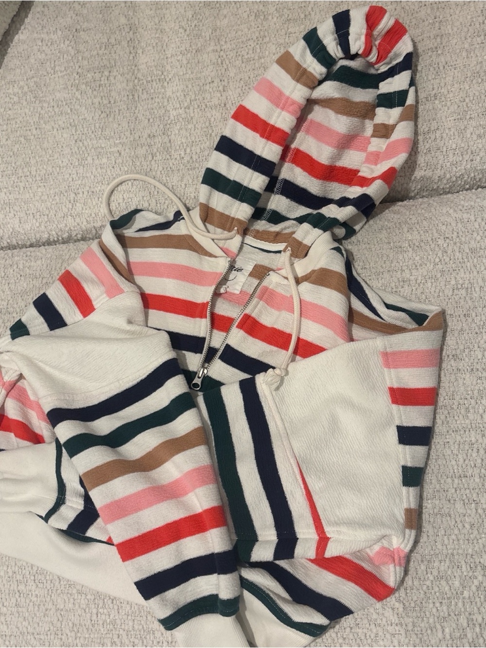 aerie Striped Hooded Zip-Up Sweatshirt in Red, Navy, Pink, Green, Tan, Cream